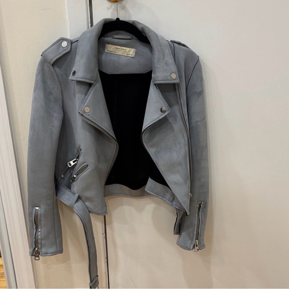 Zara Blue Suede Moto Jacket - missing belt!